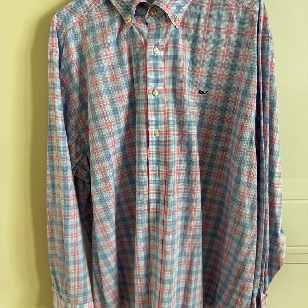 Vineyard Vines Men's Pink, Blue & White Plaid Shirt